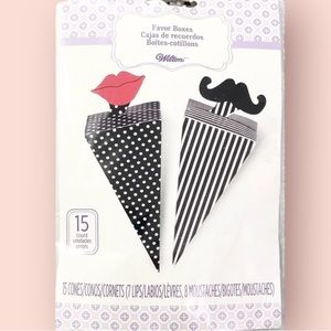 3/$10 Wilton Favor Boxes 15ct Lips Mustache Cones